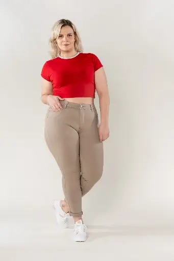 Pantalon slim Nina taupe grande taille